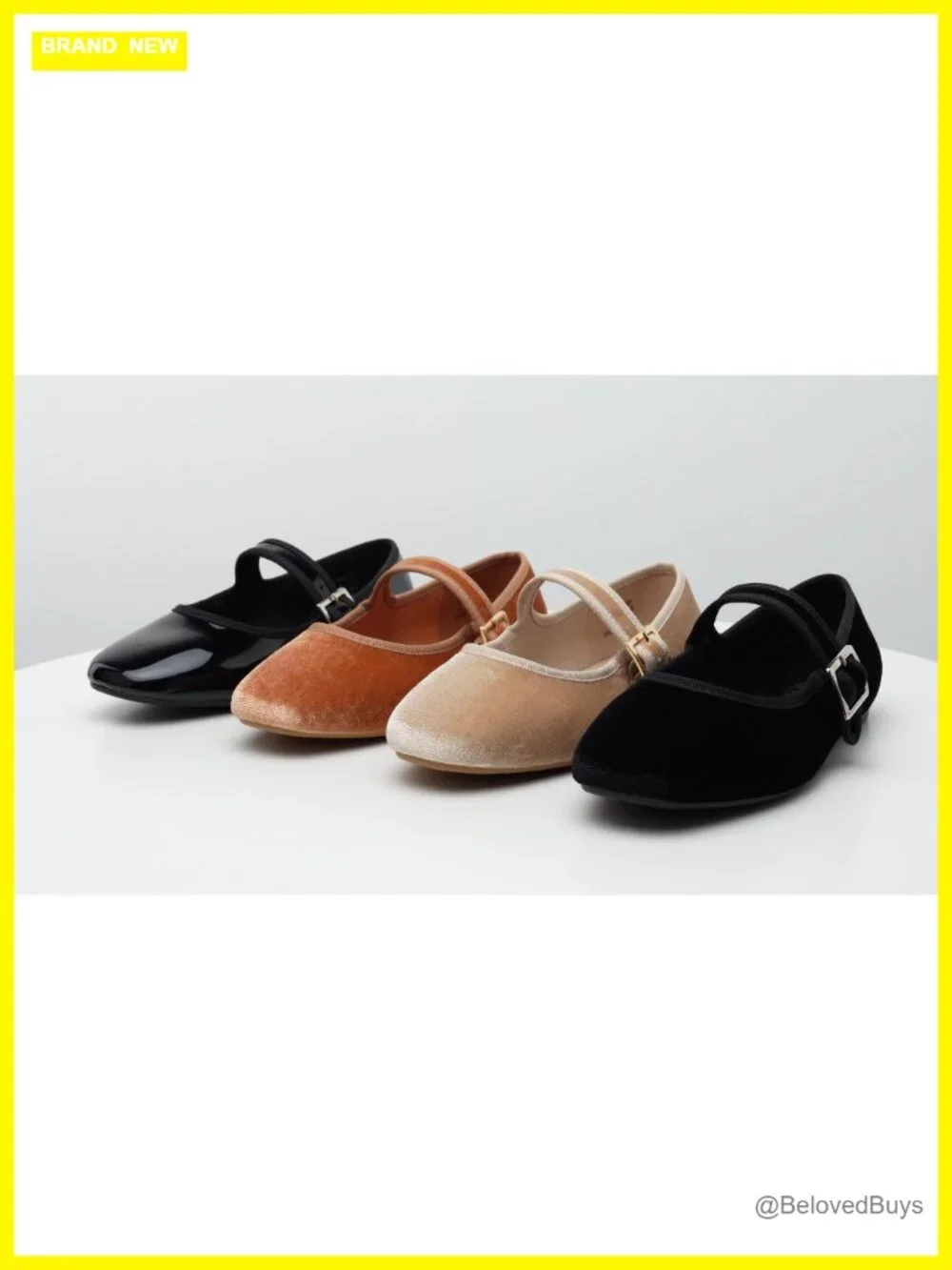 Square Toe Velvet Mary Jane Ballet Flats with Cushioned Insole
